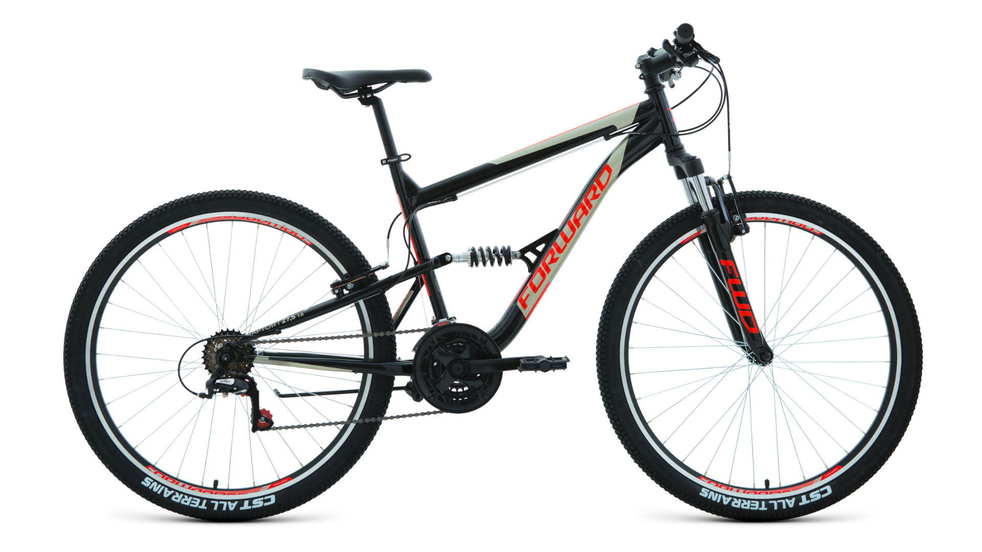 Велосипед 27,5" FORWARD RAPTOR 1.0 (18 ск. рост. 16") 2020, черный/красный, RBKW1F17E002