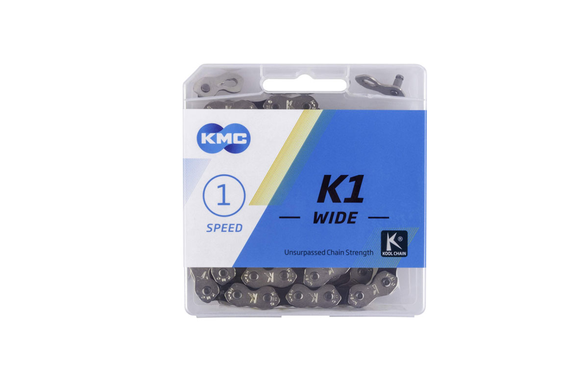 Цепь KMC K1-W для BMX, Dirt, Fixed, 1/2"х1/8", 110 звеньев, пин 9.3мм, с замком, серебристая  (60)