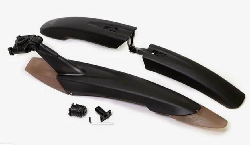 Крылья TRIX  26-29", к-кт перед./задн., крепеж: перед. в шток вилки, задн. за подседельный штырь; ширина 90мм, пластик, коричнево-черн.