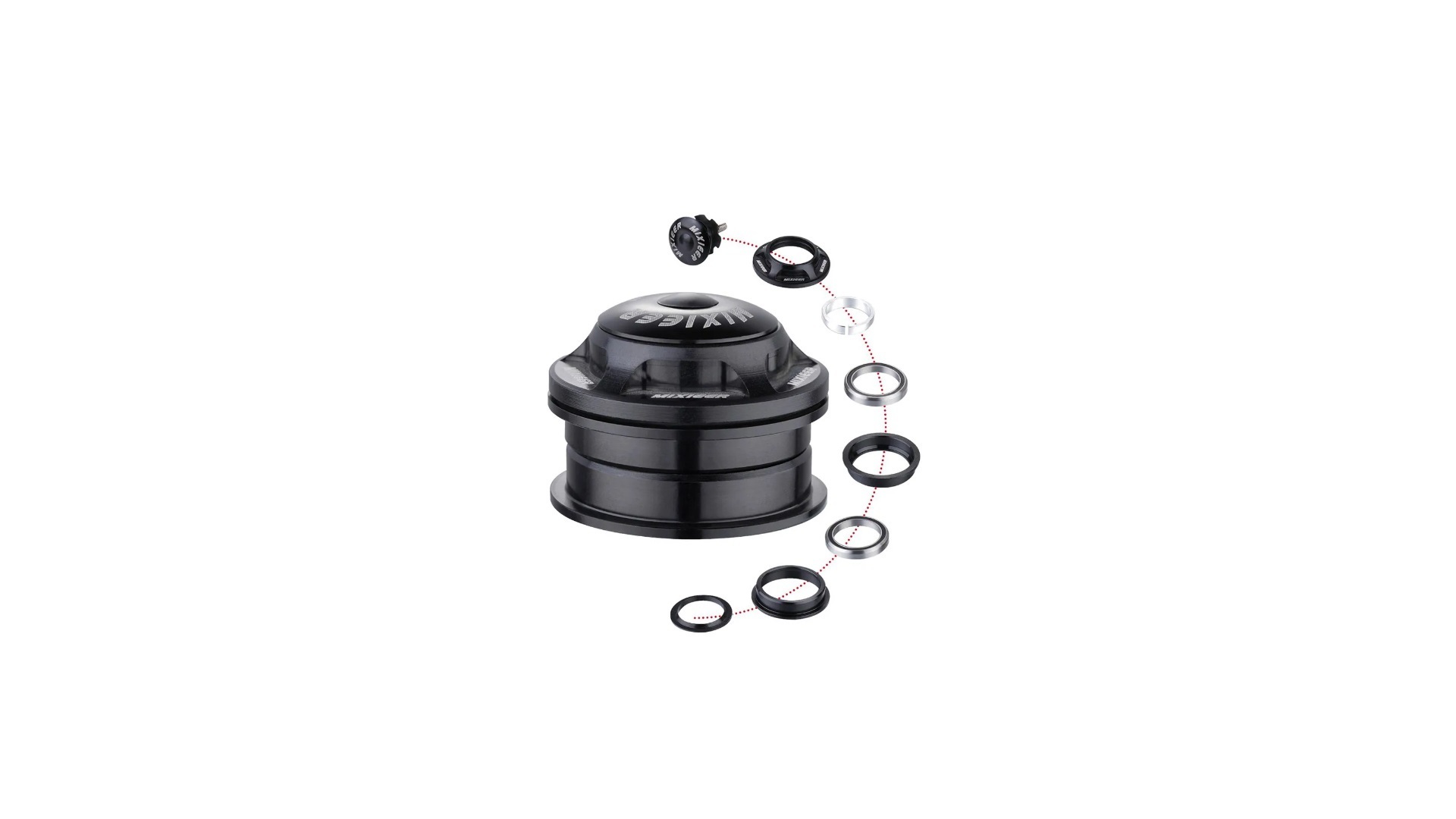 Рулевая колонка 1-1/8"-1.5", безрезьбовая, ZS 44/28.6 ZS 44/30, подшипники 41 x 45°x 45°, с якорем, высота 18мм, черная, MIXIEER