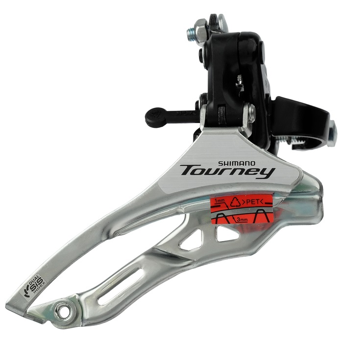 Переключатель перед SHIMANO TOURNEY FD-TY300, 3, хомут 1 1/4" (31,8 мм), Рамка ниж., Тяга верх, хром