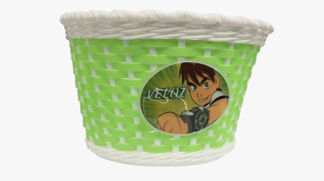 Корзина TRIX для детского велосипеда 12"-16", крепление на руль, 235х165х155мм, пластиковая, плетёная, бело-зелёная