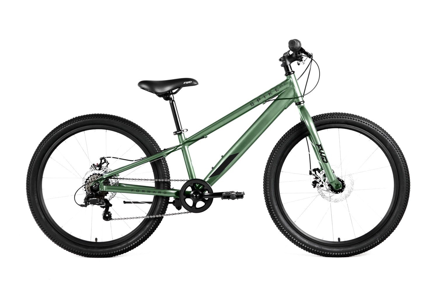 Велосипед 24" FORWARD SPIKE D (7 ск. рост. 11") 2023, зеленый/черный