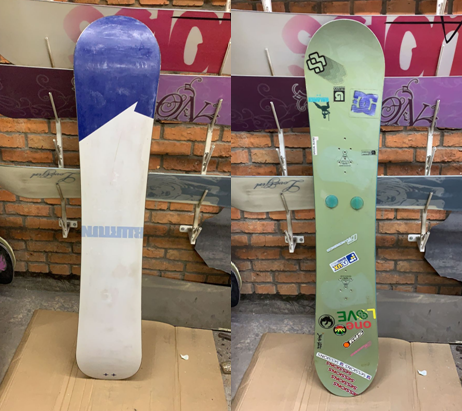 Сноуборд Burton 150 (прокатный) бело-сине-зеленый