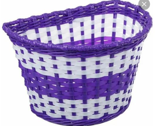 Корзина TRIX для детского велосипеда 12"-16", крепление на руль, 235х165х155мм, пластиковая, плетёная, бело-фиолетовая