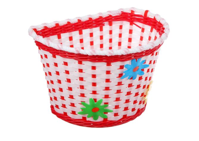 Корзина TRIX для детского велосипеда 12"-16", крепление на руль, 235х165х155мм, пластиковая, плетёная, красно-белая