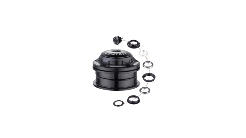 Рулевая колонка 1-1/8"-1.5", безрезьбовая, ZS 44/28.6 ZS 44/30, подшипники 41 x 45°x 45°, с якорем, высота 18мм, черная, MIXIEER