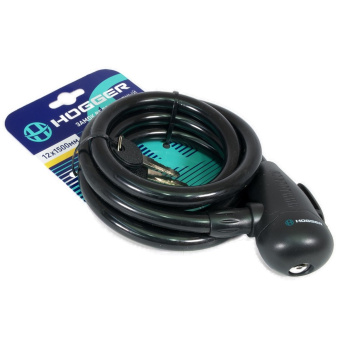 Замок велосипедный HOGGER, трос стальной, с ключами 12×1500мм, в пластиковой оболочке, черный